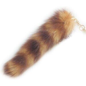⚡Brown with Black Strip Real Fox Tail Fur Clasp Fashion Charm Cosplay Toy